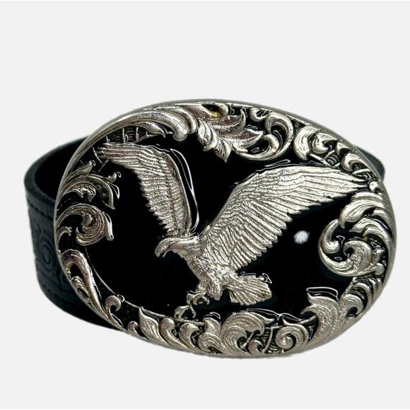 Linea Pelle Tooled Leather Belt with Eagle Belt Buckle - Picture 1 of 8